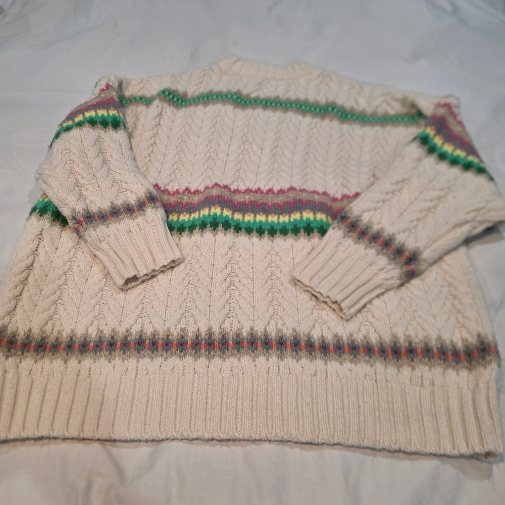 American Eagle Sweater Womens XL Cream Fair Isle Cable Knit Oversized Excellent